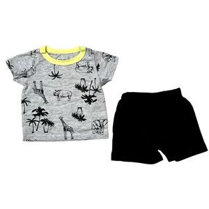 Chick Pea Safari Animals Shorts Outfit Gray Black 3-6 months Baby Infant Boy